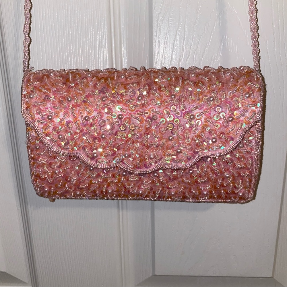 beautiful beaded pink crossbody bag